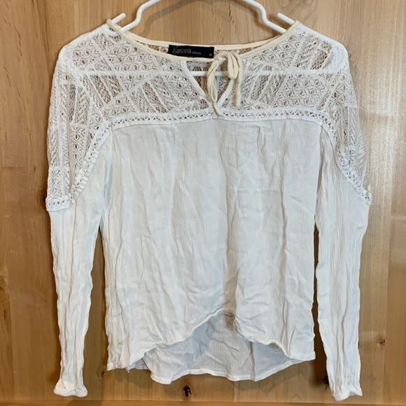 Zanzea Tops - 𝅺ZANZEA Collection cream long sleeve shirt w lace top w tie size Medium